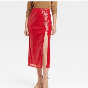 Red sequin skirt with slit